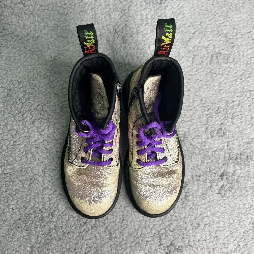 Doc‎ Martens 1460 Boots 8 Eye Youth Size 13 Dr Martens Glitter Silver & Purple